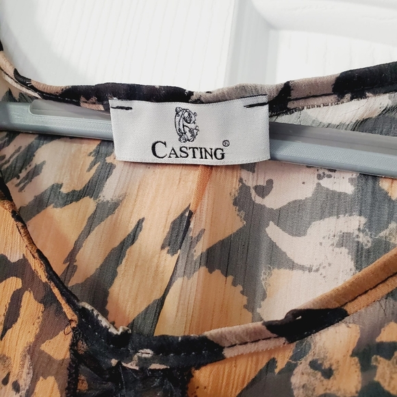 Vintage Casting Y2K Sheer Animal Ruffle Artsy Retro Dress L - Picture 4 of 8